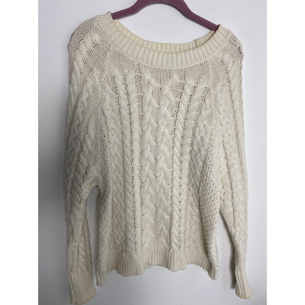 Aerie Cream Cableknit Fisherman Sweater Womens XS Ivory Cotton Blend Pullover
